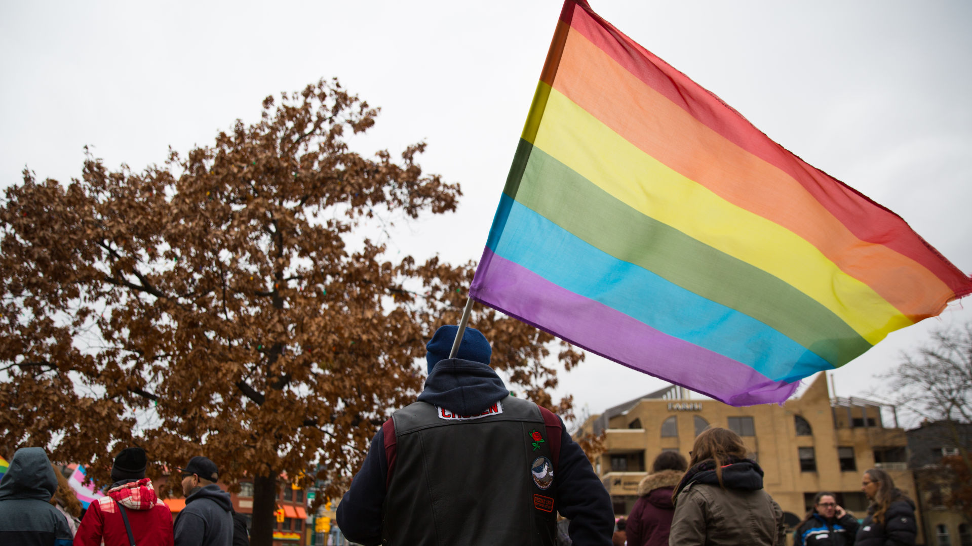 Pride flag during trans right march (Photo)